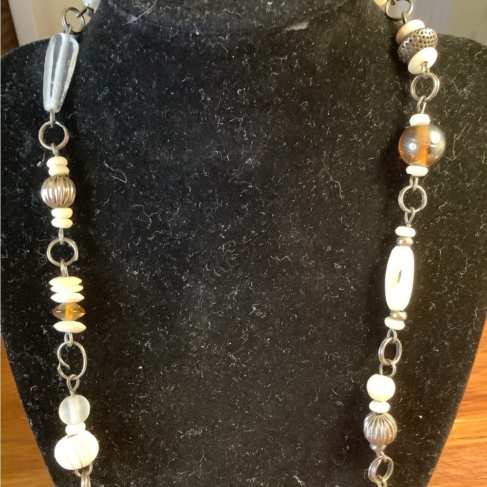 Stone& Silver tone Necklace 38” - Picture 6 of 6